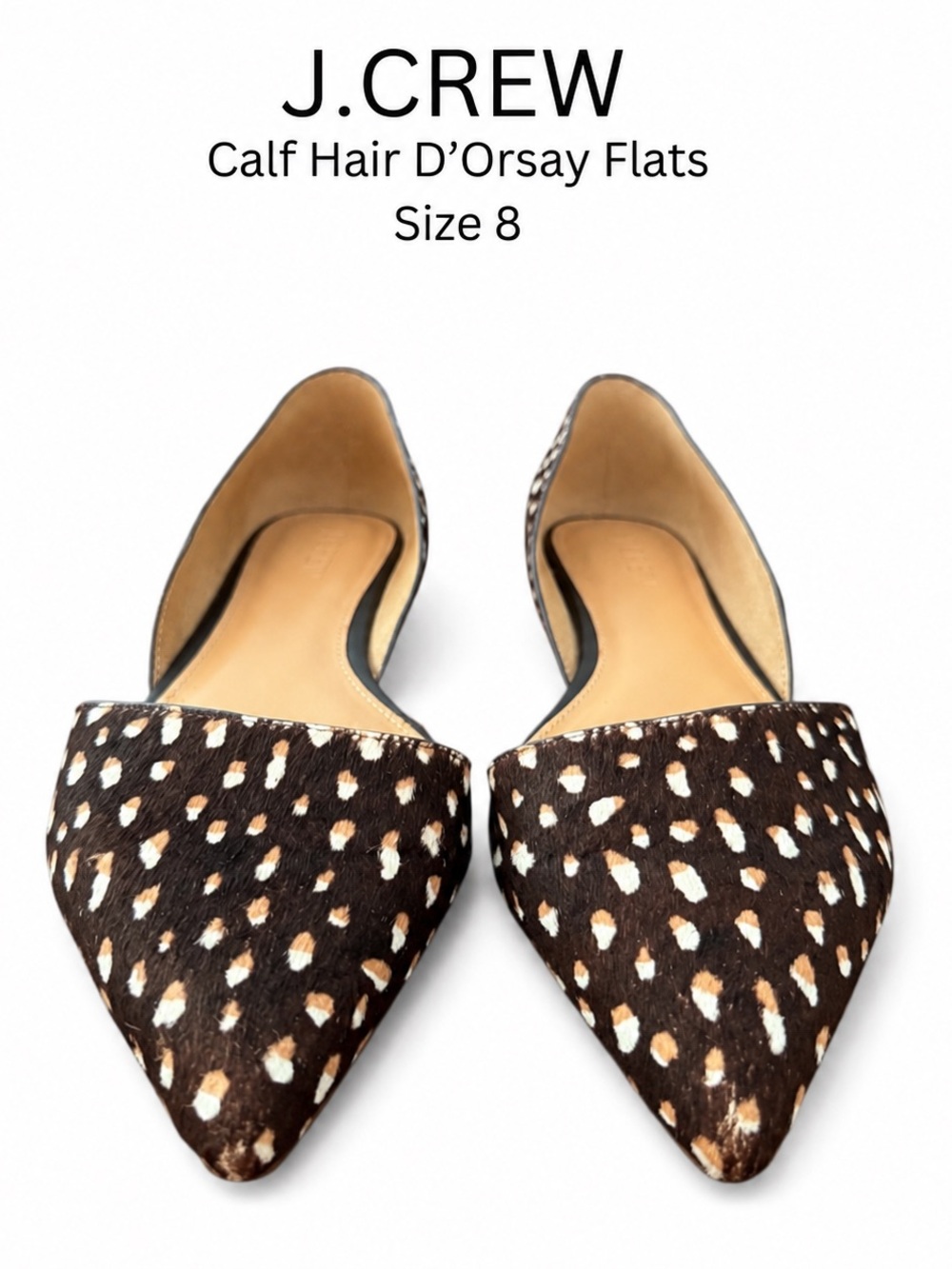 J.Crew Calf Hair D’Orsay Pointed Toe Animal Print Flats Size 8